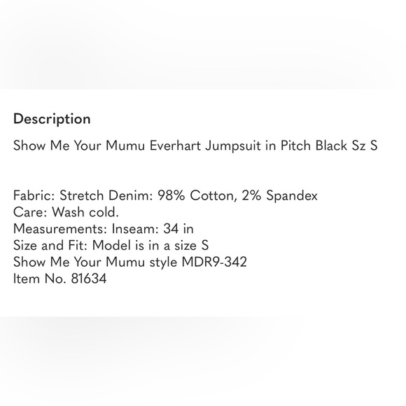 Show Me Your MuMu Everhart Black Denim Stretch Jumpsuit - Picture 5 of 5